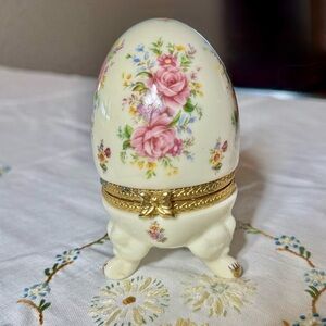 Vintage Formalities by Baum Bros Porcelain Egg-Shaped Trinket Box